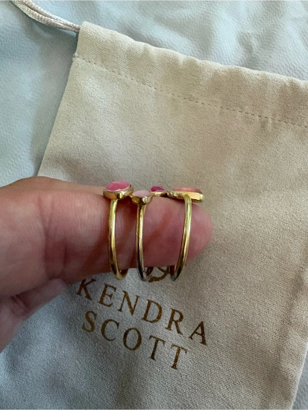 Kendra Scott Gold 3 Stackable Ring with Pink Multi-Stone Accents size 8